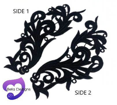 BLACK - Lace Applique Motif - Venise Lace (CURLY)