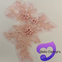 DUSTY PINK - Lace Applique Motif - 3D 3 Flower
