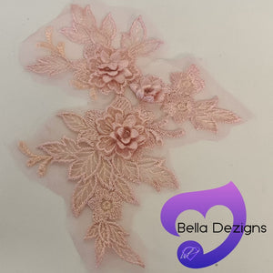 DUSTY PINK - Lace Applique Motif - 3D 3 Flower