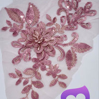 DUSTY PINK - Lace Applique Motif - 3D Sequined 1 Flower