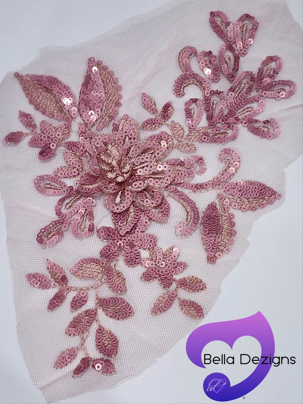 DUSTY PINK - Lace Applique Motif - 3D Sequined 1 Flower