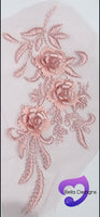 DUSTY PINK - Lace Applique Motif - 3D 3 Flower Feather Tail
