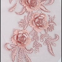 DUSTY PINK - Lace Applique Motif - 3D 3 Flower Feather Tail