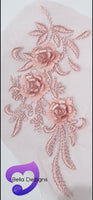 DUSTY PINK - Lace Applique Motif - 3D 3 Flower Feather Tail
