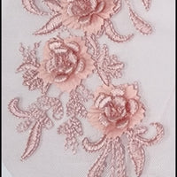 DUSTY PINK - Lace Applique Motif - 3D 3 Flower Feather Tail