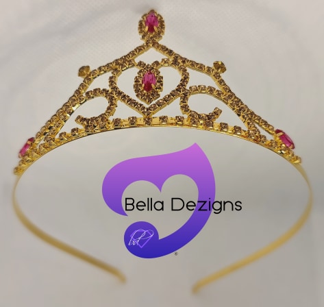 Diamante Tiara - Golden Pink Princess