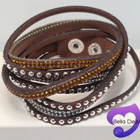 Bracelets - Leather Diamante Wraps (VARIOUS COLOURS)