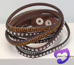 Bracelets - Leather Diamante Wraps (VARIOUS COLOURS)