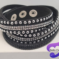 Bracelets - Leather Diamante Wraps (VARIOUS COLOURS)