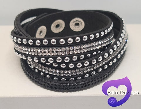 Bracelets - Leather Diamante Wraps (VARIOUS COLOURS)