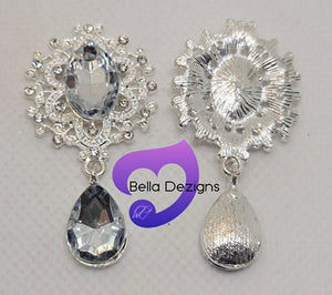 Buttons - Silver Rhinestone Flatback Drop Pendant