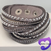 Bracelets - Leather Diamante Wraps (VARIOUS COLOURS)