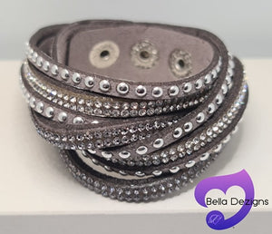 Bracelets - Leather Diamante Wraps (VARIOUS COLOURS)