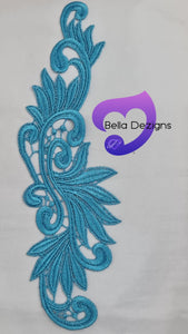 LAKE BLUE - Lace Applique Motif - Venise Lace (Leaves)