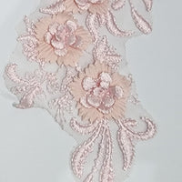 PINK - Lace Applique Motif - 3D 3 Flower Feather Tail