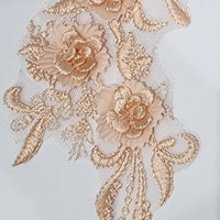 PEACH - Lace Applique Motif - 3D 3 Flower Feather Tail