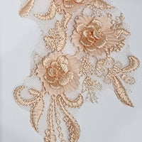 PEACH - Lace Applique Motif - 3D 3 Flower Feather Tail