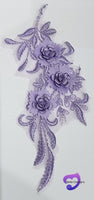 PURPLE - Lace Applique Motif - 3D 3 Flower Feather Tail
