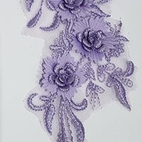 PURPLE - Lace Applique Motif - 3D 3 Flower Feather Tail