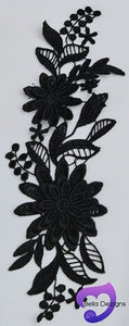 BLACK - Lace Applique Motif - 3D 2 Flower