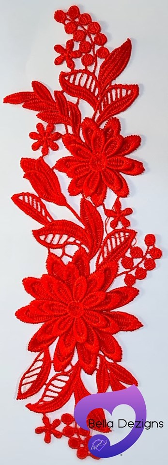 RED - Lace Applique Motif - 3D 2 Flower