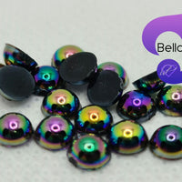 JET BLACK AB - Acrylic Half Round Flatback Pearl (5mm or 6mm)