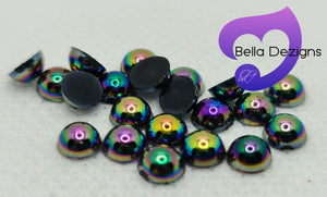 JET BLACK AB - Acrylic Half Round Flatback Pearl (5mm or 6mm)