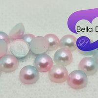 RAINBOW (LIGHT BLUE PINK) - Acrylic Half Round Flatback Pearl (5mm or 6mm)