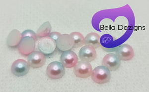 RAINBOW (LIGHT BLUE PINK) - Acrylic Half Round Flatback Pearl (5mm or 6mm)