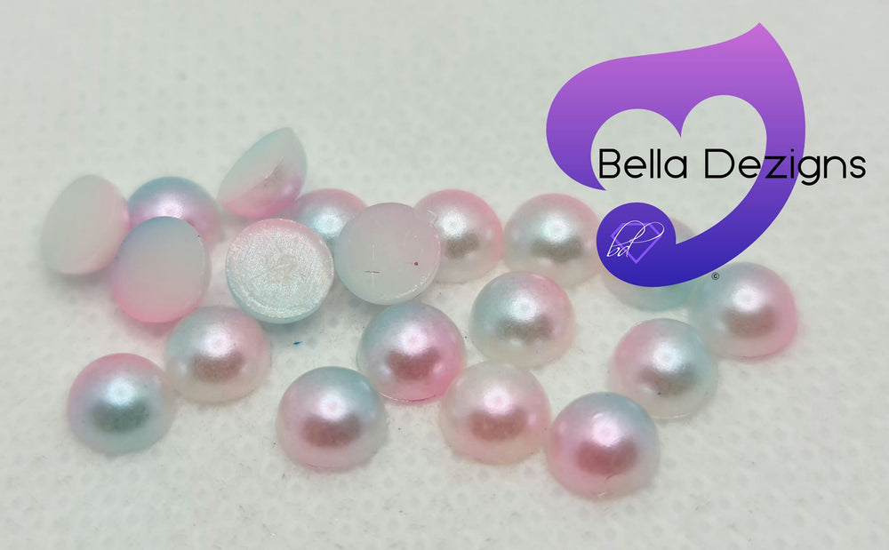 RAINBOW (LIGHT BLUE PINK) - Acrylic Half Round Flatback Pearl (5mm or 6mm)