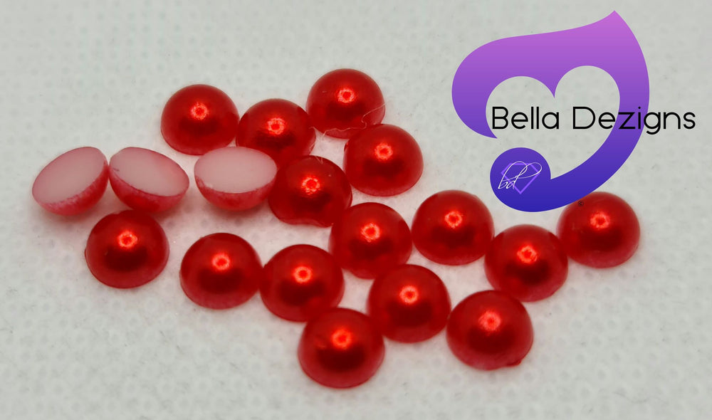 RED - Acrylic Half Round Flatback Pearl (5mm or 6mm)