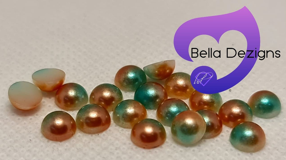 RAINBOW (COFFEE GREEN) - Acrylic Half Round Flatback Pearl (6mm)