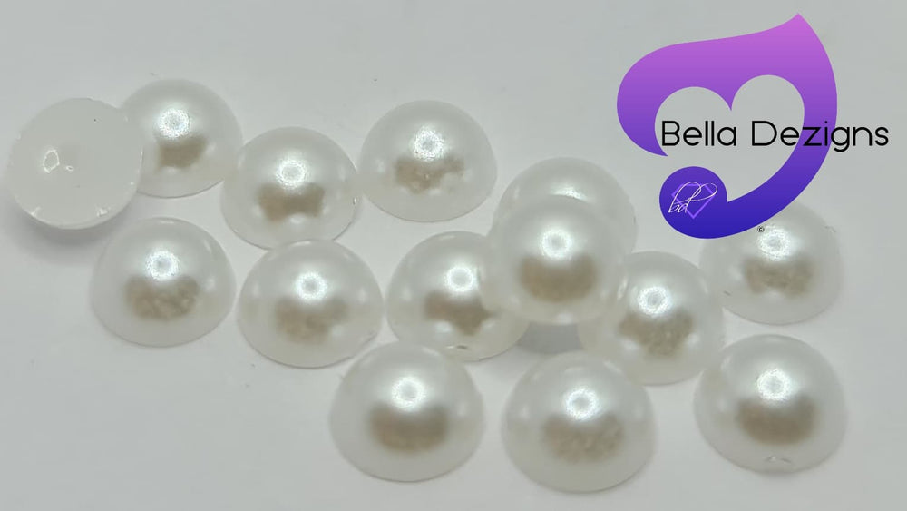 WHITE - Acrylic Half Round Flatback Pearl (6mm)