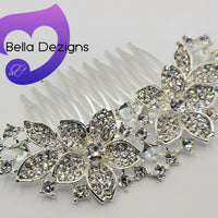 Diamante Hair Comb - Double Flower