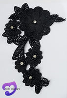 BLACK - Lace Applique Motif - 3D 5 Flower Pearl
