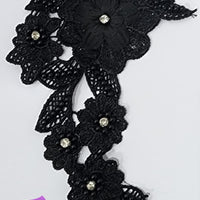 BLACK - Lace Applique Motif - 3D 5 Flower Pearl