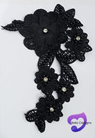 BLACK - Lace Applique Motif - 3D 5 Flower Pearl
