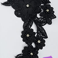 BLACK - Lace Applique Motif - 3D 5 Flower Pearl