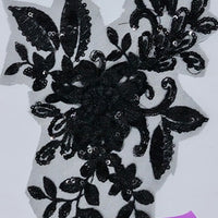 BLACK - Lace Applique Motif - 3D Sequined 1 Flower