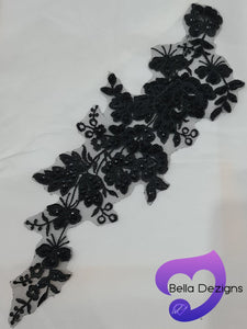 BLACK - Lace Applique Motif - Embroided Sequin