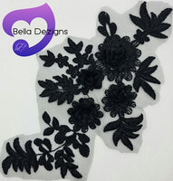 BLACK - Lace Applique Motif - 3D 4 Flower
