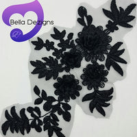 BLACK - Lace Applique Motif - 3D 4 Flower