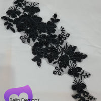 BLACK - Lace Applique Motif - Embroided Sequin