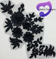 BLACK - Lace Applique Motif - 3D 4 Flower
