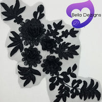 BLACK - Lace Applique Motif - 3D 4 Flower