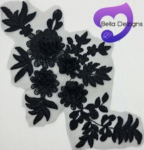 BLACK - Lace Applique Motif - 3D 4 Flower