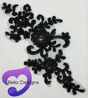 BLACK - Lace Applique Motif - Bridal Flower
