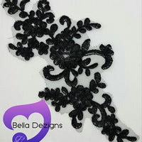 BLACK - Lace Applique Motif - Bridal Flower