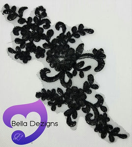 BLACK - Lace Applique Motif - Bridal Flower