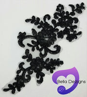 BLACK - Lace Applique Motif - Bridal Flower
